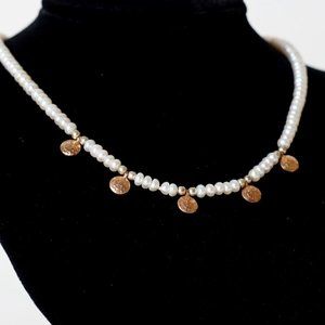 Pearl Beaded Necklace with 14k Gold
